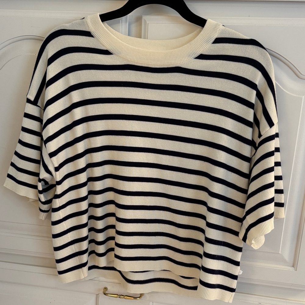 Double Zero Black and Cream Striped Short Sleeve Top